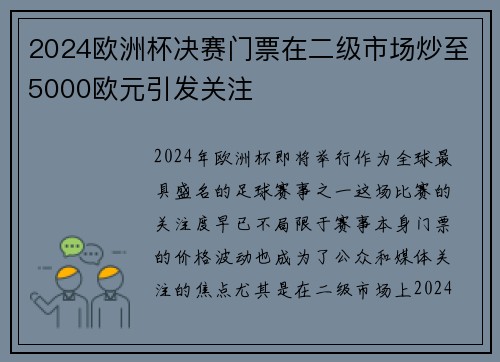 2024欧洲杯决赛门票在二级市场炒至5000欧元引发关注